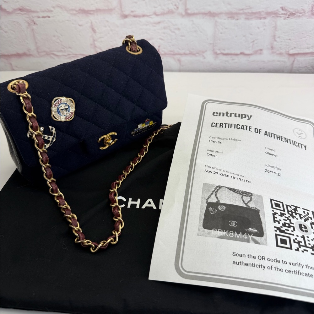 CHANEL Navy Quilted Paris Hamburg Charm Mini Flap Nautical - Picture 16 of 16